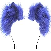 Agymo Handmade Blue Wolf Ears headband,Animal ears headbands, cat fox ears, Costume Headwear Halloween costume accessory