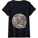 Womens Cat Moon Dia De Los Muertos Day Of The Dead Sugar Skull V-Neck T-Shirt
