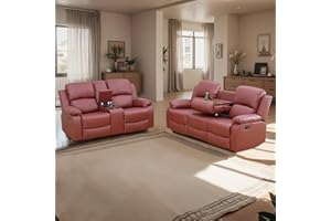 Caberryne 2 Pieces Leather Recliner Sofa Set，Recliner Sofa and Loveseat Sets for Living Room Furniture，Red Reclining Couch with 4 Recliners for Living Room/Office/Theater Seating(Sofa Set 2 Pieces)
