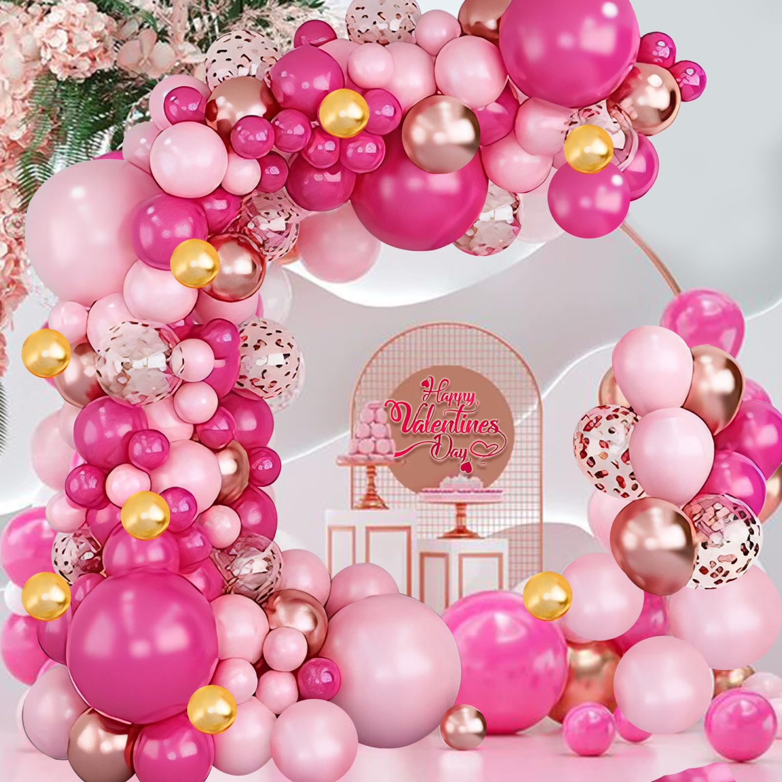 Photo 1 of INFLORAL 149Pcs Hot Pink Balloon Arch Kit Hot Pink Pastel Pink Chrome and Confetti Balloon Garland Kit for Birthday Wedding Bridal Baby Shower Princess Theme Party Mother's Day Decorations