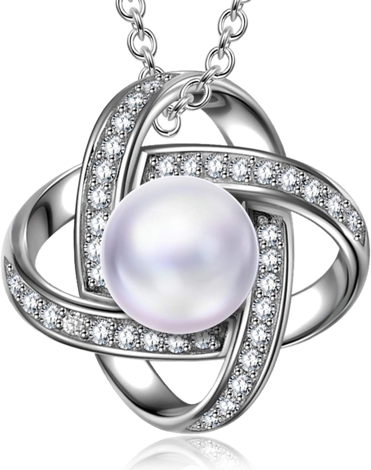 Alex Perry Christmas Necklace Gift, Satellite Series Women Pendant Necklace, 925 Sterling Silver, White Pearl, Cable Chain