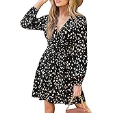 CUPSHE Women's Fall Dresses Wild Abstract Plunging V Neck Long Sleeve Elastic Waist Casual Mini Dress