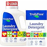 Truly Free Natural Laundry Detergent - 3 Pack + 1 Jug, Unscented, 150 Loads | Designed for Sensitive Skin, Plant-Based, Perfect for Baby Clothes, Clean &amp; Easy Powder to Liquid, Unscented
