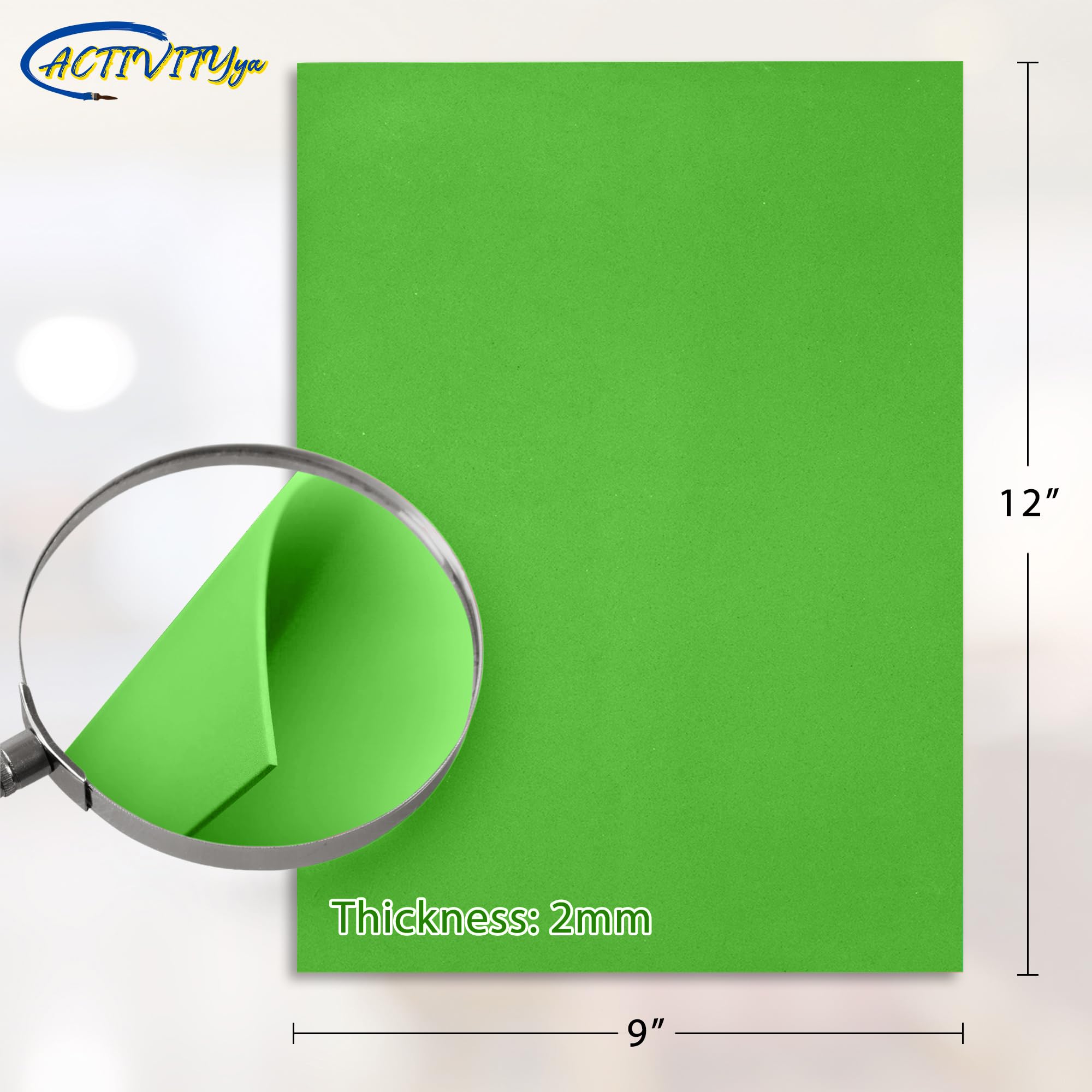 Light Green EVA Foam Sheets, 9 x 12 Inch, 2mm Thick Handicraft Foam Paper for Arts and Crafts, by ACTIVITYya - 10 Sheets