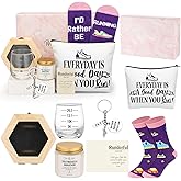 Weysat 8 Pcs Women's Marathon Gifts Set Funny Running Favors Hexagon Medal Display Case Novelty Socks Scented Candle Makeup Bag Stemless Glass Set Birthday Competition Gifts for Runner Marathon Lover