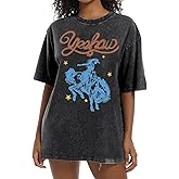 Western Cowgirl Shirts for Women Oversized Rodeo Cowboy Shirt Vintage Graphic Cowgirl Tshirts Country Concert Tops