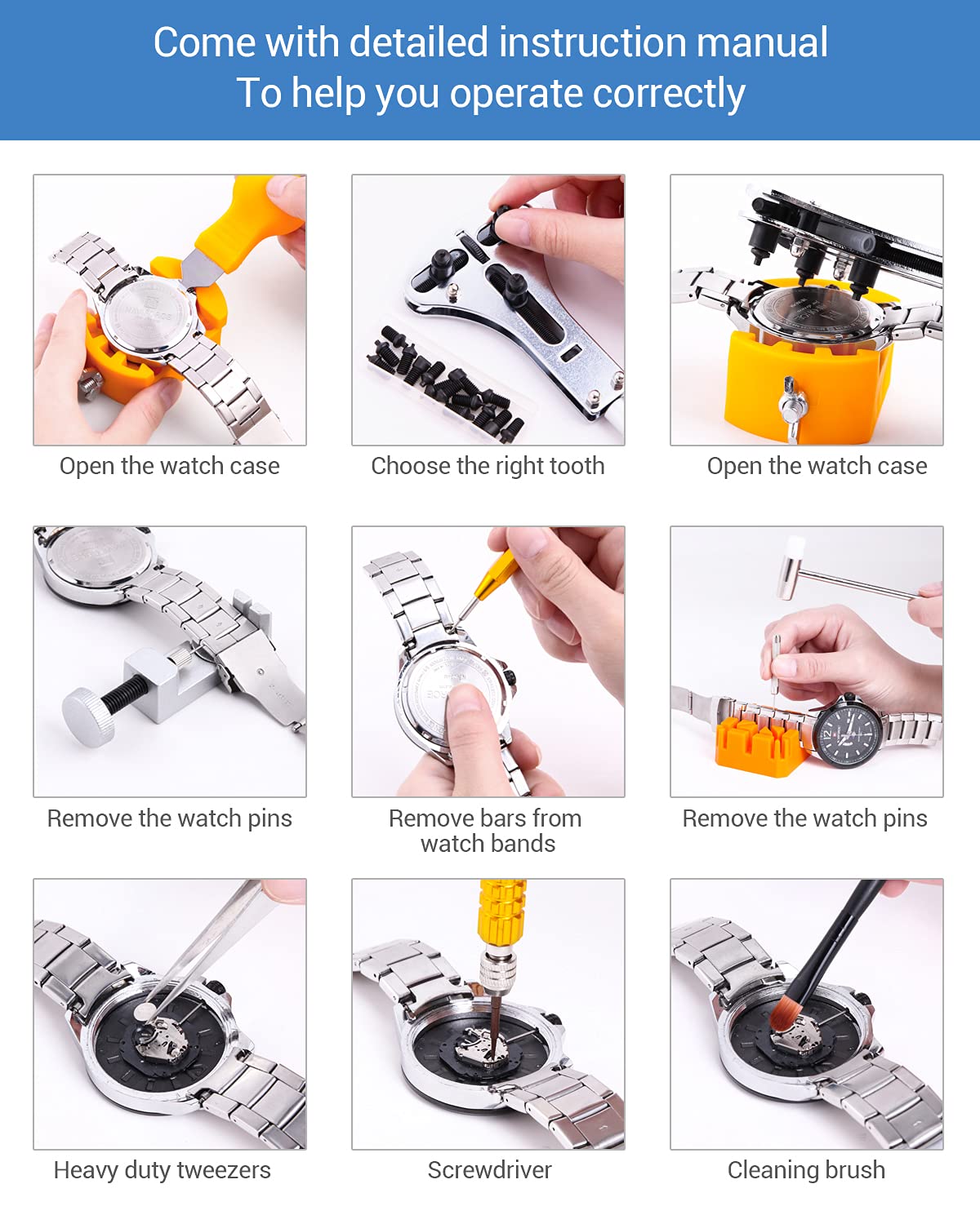 Watch Tool Kit, Ohuhu 213 PCS Upgraded Heavy Duty Watch Repair Kit Battery Replacement Link Removal Band Tool Kits Professional Watch Back Case Opener Removal Tools with PU Leather Bag Fathers Day