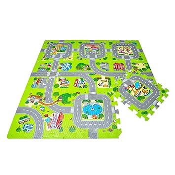 Leo & Emma Hochwertige Puzzlematte Spielstraße Kinder-Spielteppich Spielmatte mit Straßenzug Als Krabbelmatte zum Toben, mit 