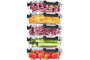 Skroam 5-Packs 36OZ Glass Food Storage Containers with Lids Airtight, Glass Meal Prep Container for Lunch, Pantry Organizers 
