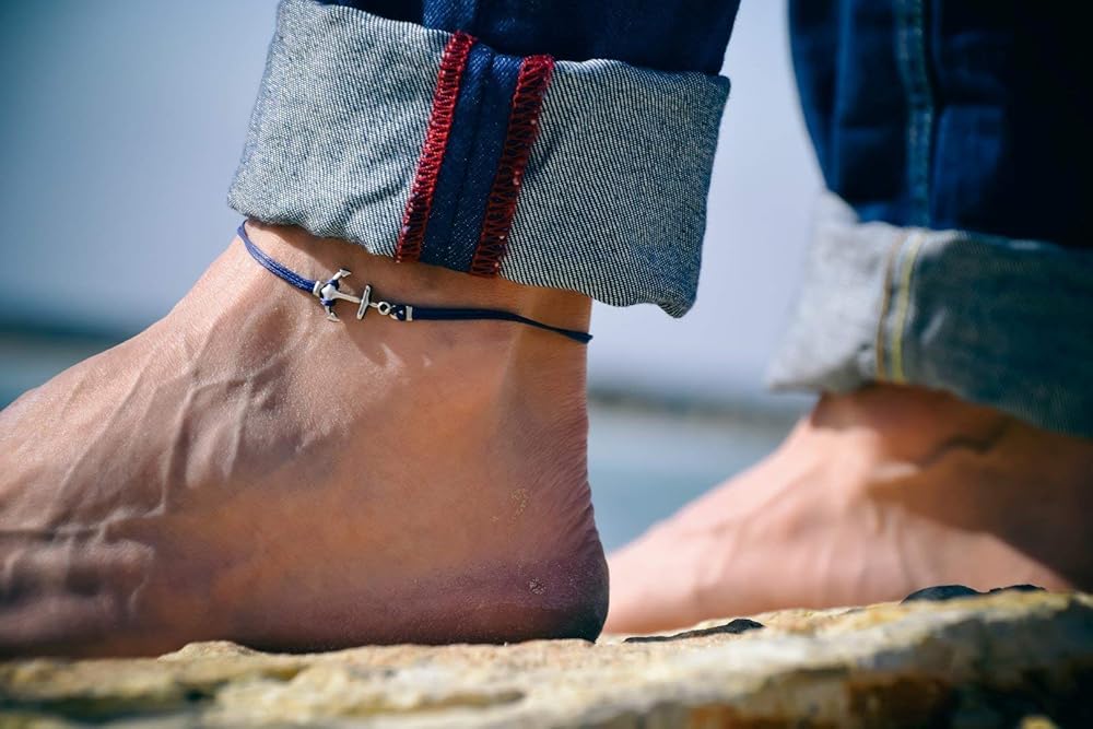 Anchor anklet for men, men's anklet with a silver anchor