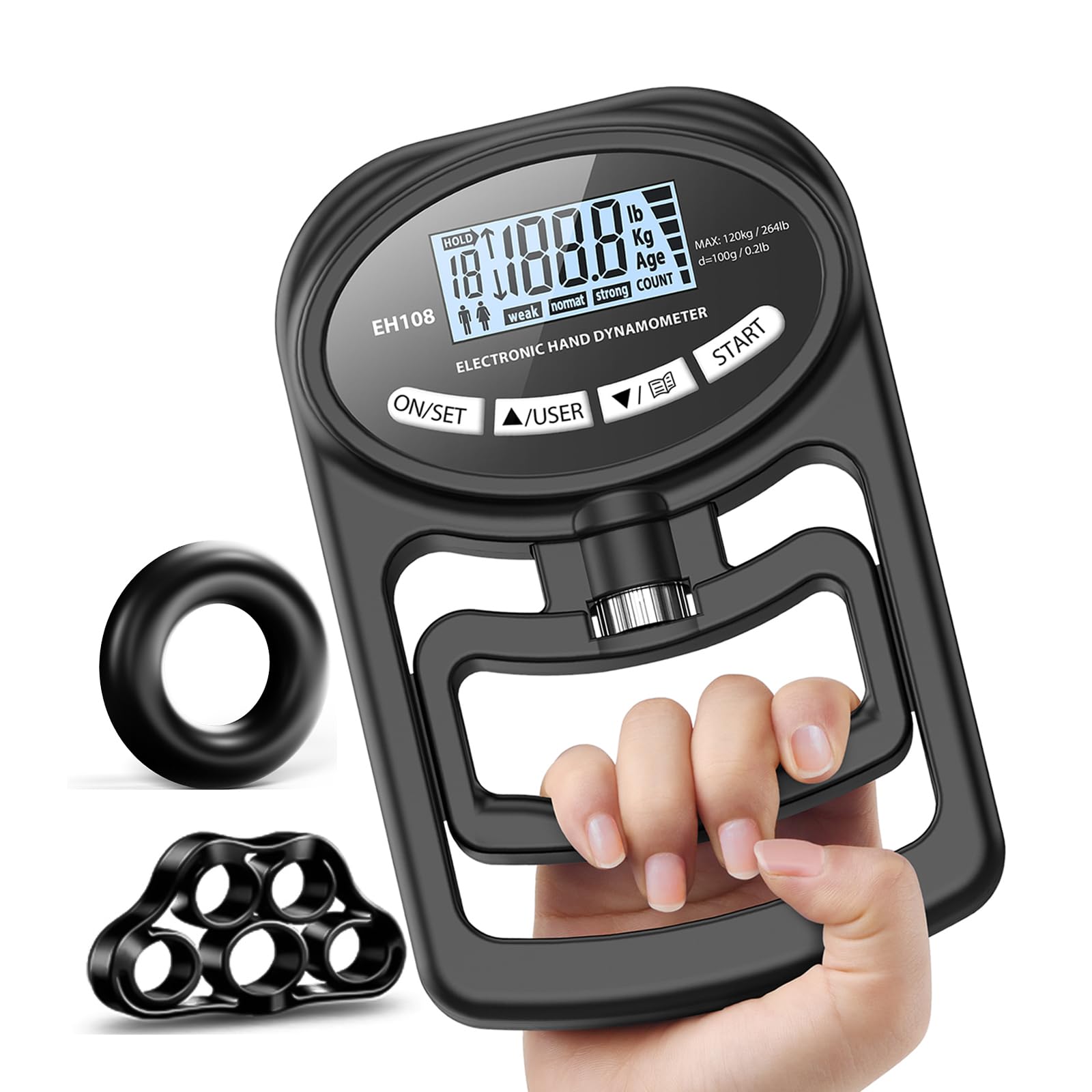 Photo 1 of Hand Grip Strength Tester Trainer - Electronic Hand Dynamometer Forearm Grip Strengthener Exerciser Digital Training Gauge 265 Lbs 120 Kgs for Sport Home School Use