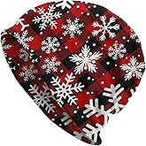 LAIPUTER Christmas Snowflakes Plaid Beanie Standard Closed Chemo Knitted Hats Baggy Slouchy Skull Cap Cancer Headwear for Women Men