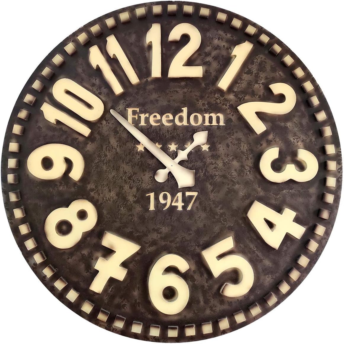 Vah Wall Clock Vintage Freedom 1947 Hand Crafted Wall Clock (Large, 49x49 cm, Brown)