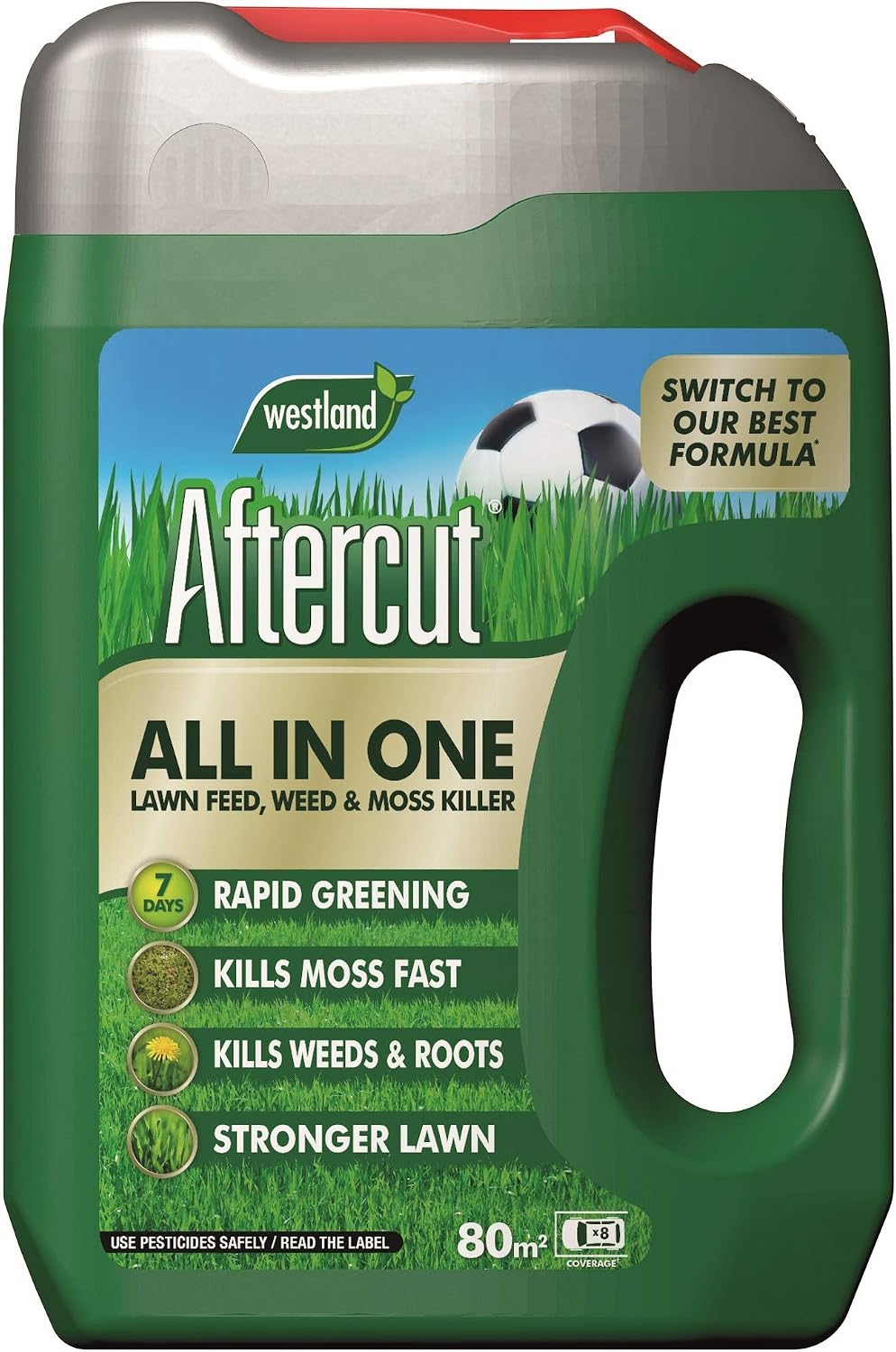 Aftercut 20400459 All In One Lawn Feed, Weed and Moss Killer Even-Flo Spreader, 80 m2, 2.56 kg, Natural, 80 sq m