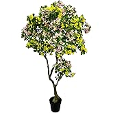 AfanD 6ft Artificial Apple Blossom Tree, Indoor Faux Plant with Pink and Yellow Flowers, Potted Decorative Tree for Home Office Living Room