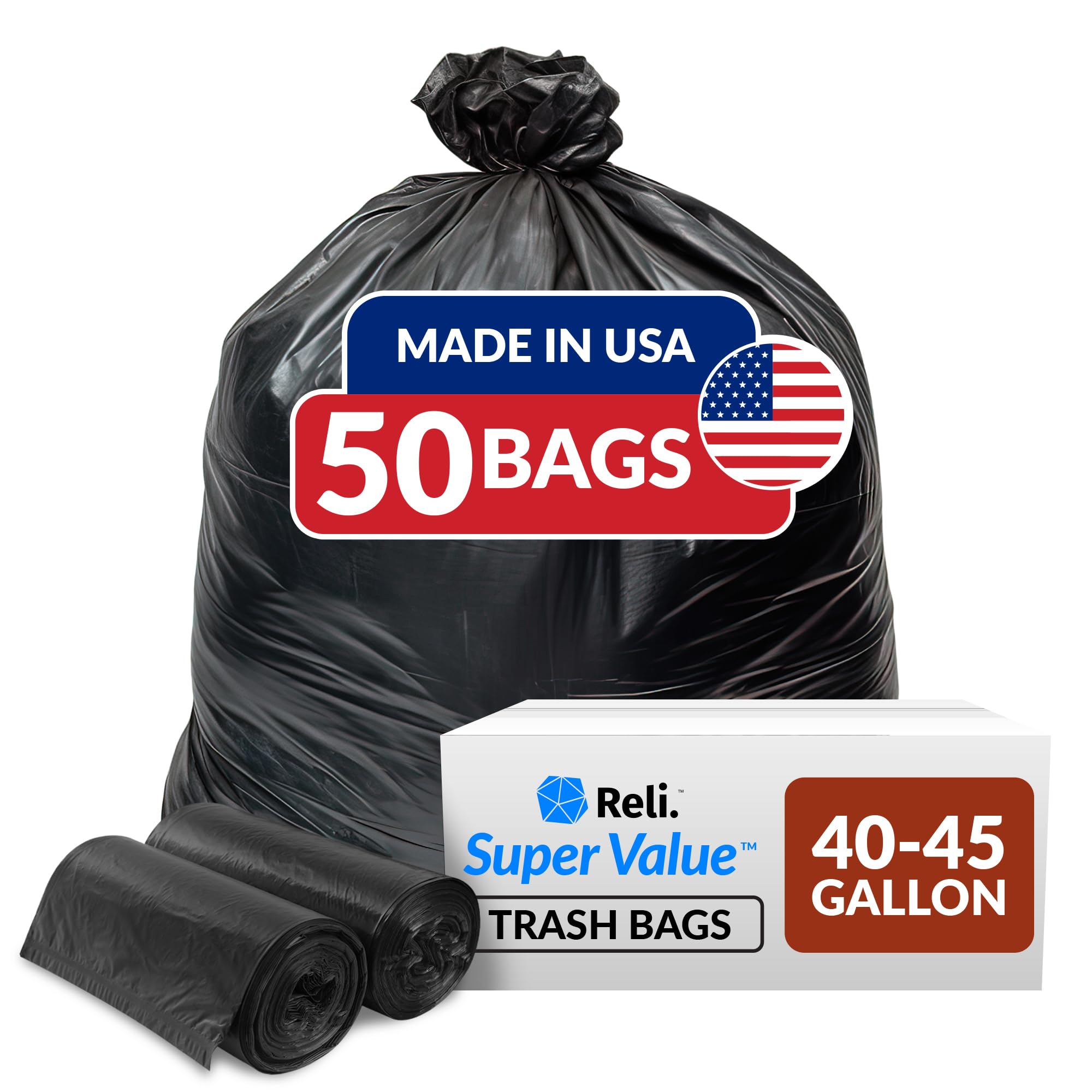 Photo 1 of Reli. 40 to 45 Trash Bags Heavy Duty | 50 Trash Bags | Super Sizeable for Serious Garbage Cleanup (Black)