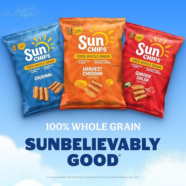 SUNCHIPS 100% WHOLE GRAIN CHIPS, VARIETY PACK, 1 OZ BAGS, PACK OF 40, NO ARTIFICIAL FLAVORS, COLORS