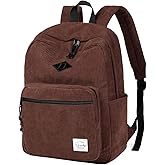 VASCHY Corduroy Travel Backpack, Vintage Casual Kawaii Cute Aesthetic Fuzzy Fluffy Plush Fleece Rucksack Daypack for School Teens/Man/Women Brown