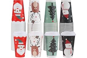 Clawsoff 100 Pack 16 oz Christmas Coffee Cups with Lids, Disposable To Go Paper Coffee Cups for Hot/Cold Drinks Office Home Shop Event (Colorful)