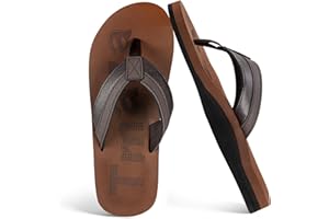 Tmaza Men’s Leather Flip Flops with Arch Support Comfort Summer Outdoor Thong Sandals