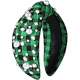 YAHPERN Christmas Headband for Women Jeweled Xmas Bow Tree Snowflake Knotted Headband Holiday Christmas Hair Accessories (Green Plaid)