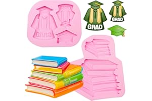 Graduation Uniform Cap Silicone Molds 2 Pcs, Graduation Book Chocolate Fondant Mold for Cake Decoration Candy Cupcake Topper 