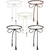 SATINIOR 5 Pcs Women's Rope Waist Belt 78.4'' Skinny Woven PU Leather Braided Dress Belts with Tassel for Skirt Dress