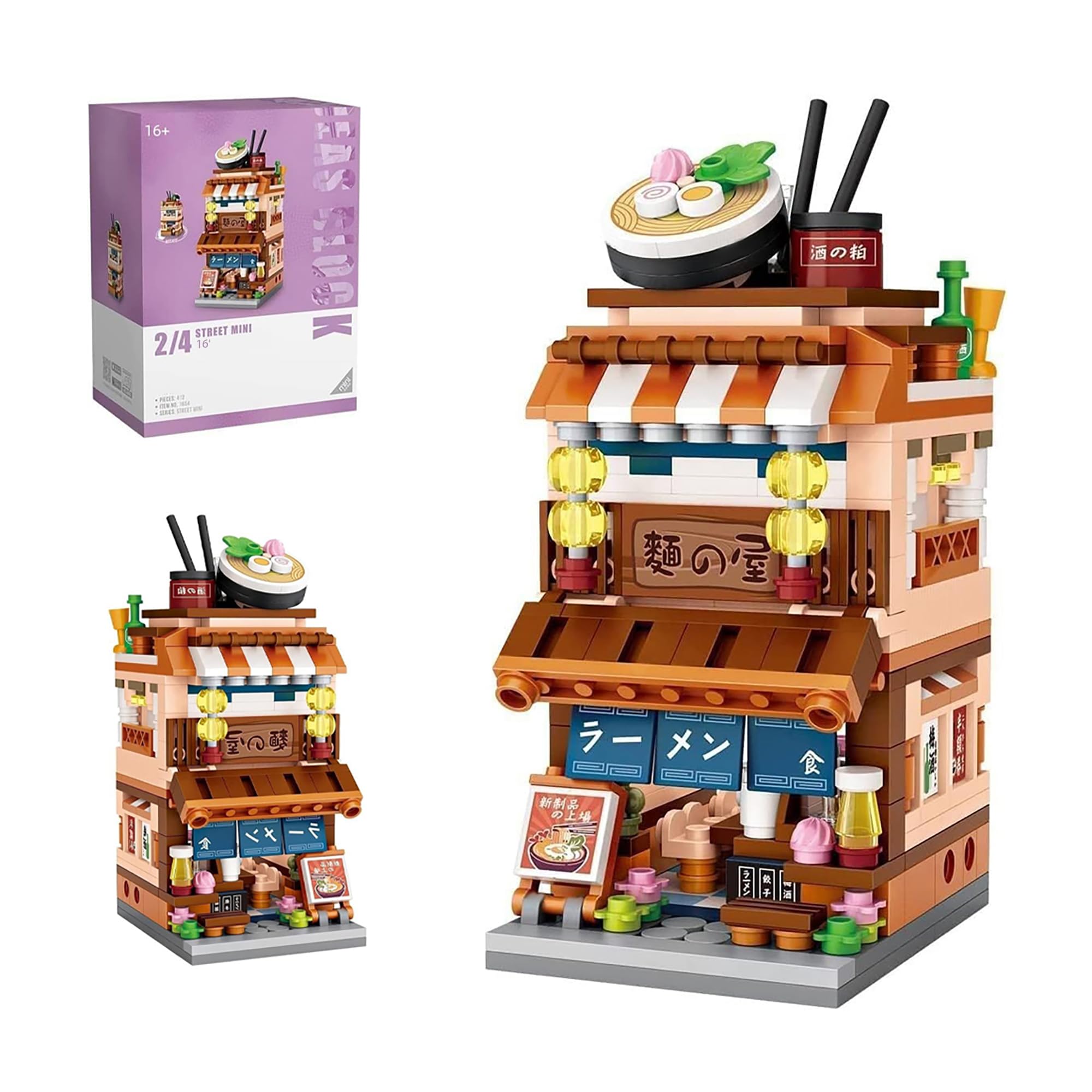 Pasyru Modular House Building Set, Ramen Restaurant Model Set, 412 Pcs Japanese Street View Series Model Building Kit, Construction Toy Sets for Teens and Adults