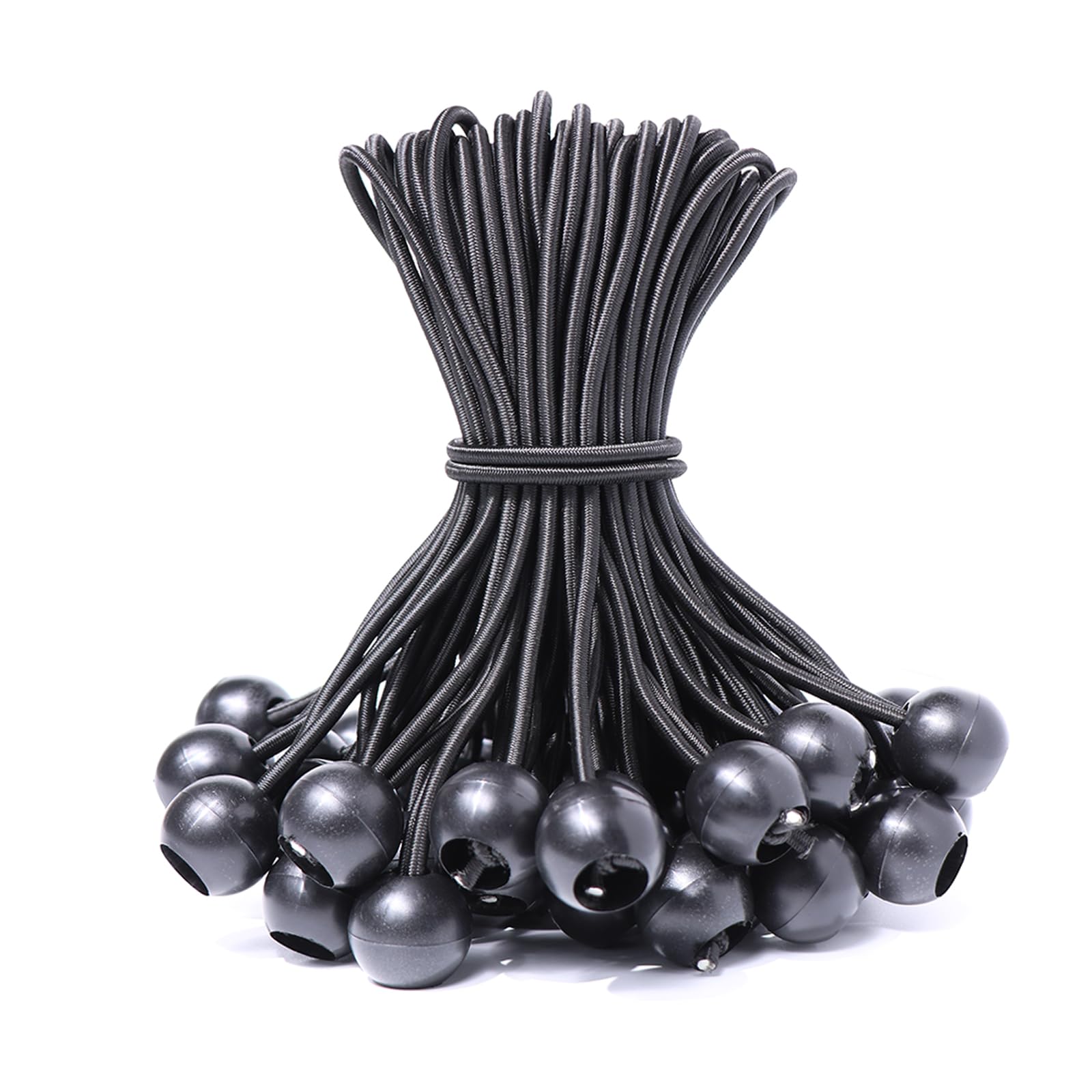 JunGG Bungee Cord with Balls, 12Pcs 4 Inch Black Bungee Ball Cords, Heavy Duty Tarp Bungees Ties Elastic Tie Down Straps for Tarpaulin Tent Camping Pavilions Flag Marquee