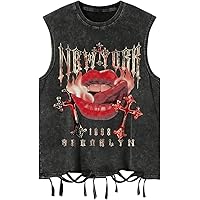 Verdusa Men's Graphic Tees Y2k Gothic Distressed Summer Shirt