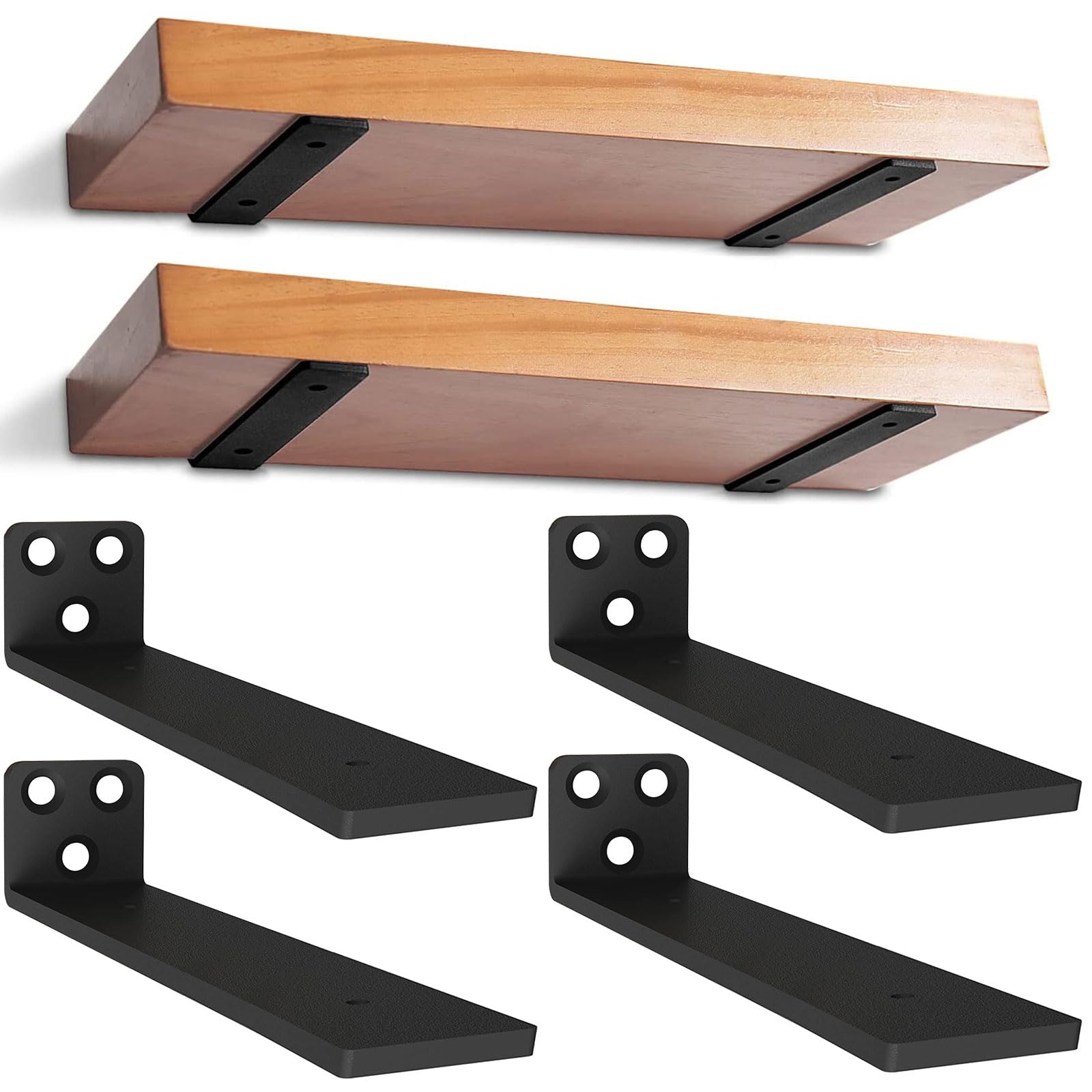 10 inch Floating Shelf Brackets, 4 Pack Heavy Duty L Shelves Support Wall Mounted Industrial Metal Brackets Hardware Supports for Shelves Support DIY | Holds 150+lb (1/5 Inch Thicked)