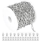 Kyutong 32.8 Feet Flat Oval Paperclip Jewelry Chain Link Silver Stainless Steel Chain Necklace Long Crafting Chains with Lobster Clasps and Open Jump Rings