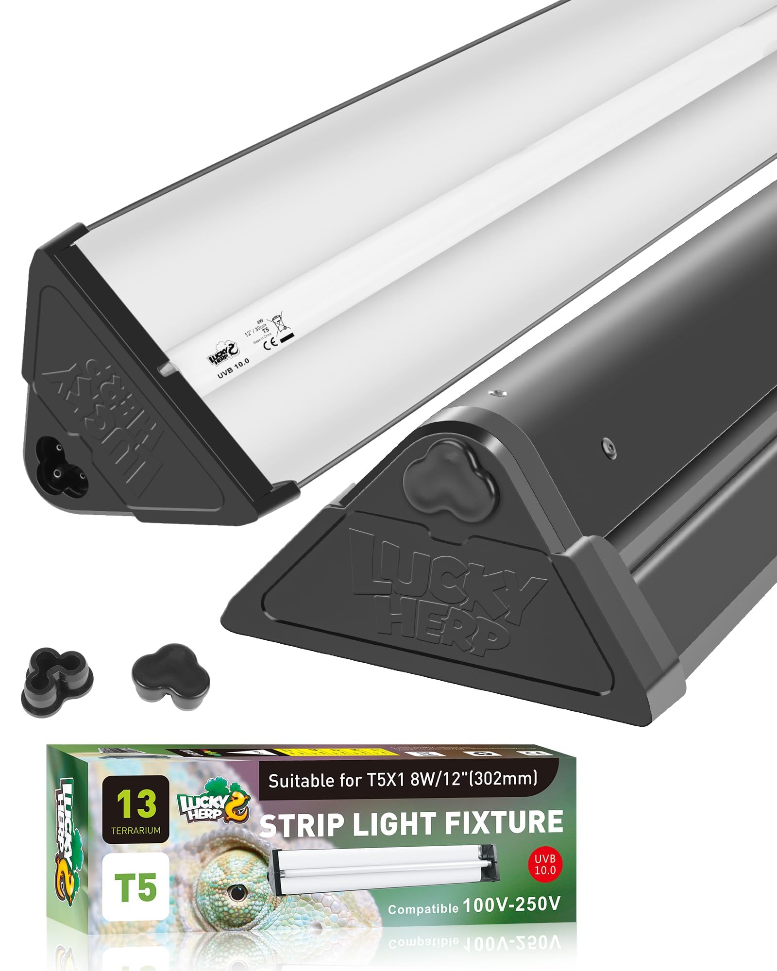 LUCKY HERP T5 Reptile Light Fixture Combo Kit 8W, 30% UVA+10% UVB Light Reptile Kit(Up to 200%), 100-250V UVA UVB Reptile Light for Amphibian, Tortoise, Lizard, Bearded Dragon