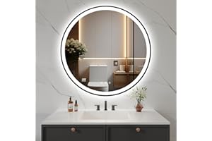 LOVESPEJO 36" Round Black LED Mirror for Bathroom, Anti-Fog Bathroom Mirror with Lights, Stepless Dimmable, 3 Color LED Bathroom Mirror, UL Listed, IP54 Waterproof