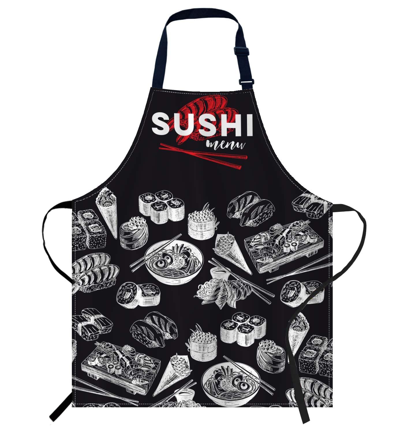 Smooffly Sushi Bar Menu Apron Adjustable Apron Cooking Kitchen Chef Women Men Aprons for Home Kitchen, Restaurant, Coffee House, Baking Gardening BBQ — image 1