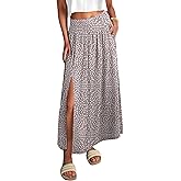 ANRABESS Maxi Skirts for Women Summer High Waisted Casual Boho Floral Slit Flowy Skirts with Pockets Beach Vacation Clothes