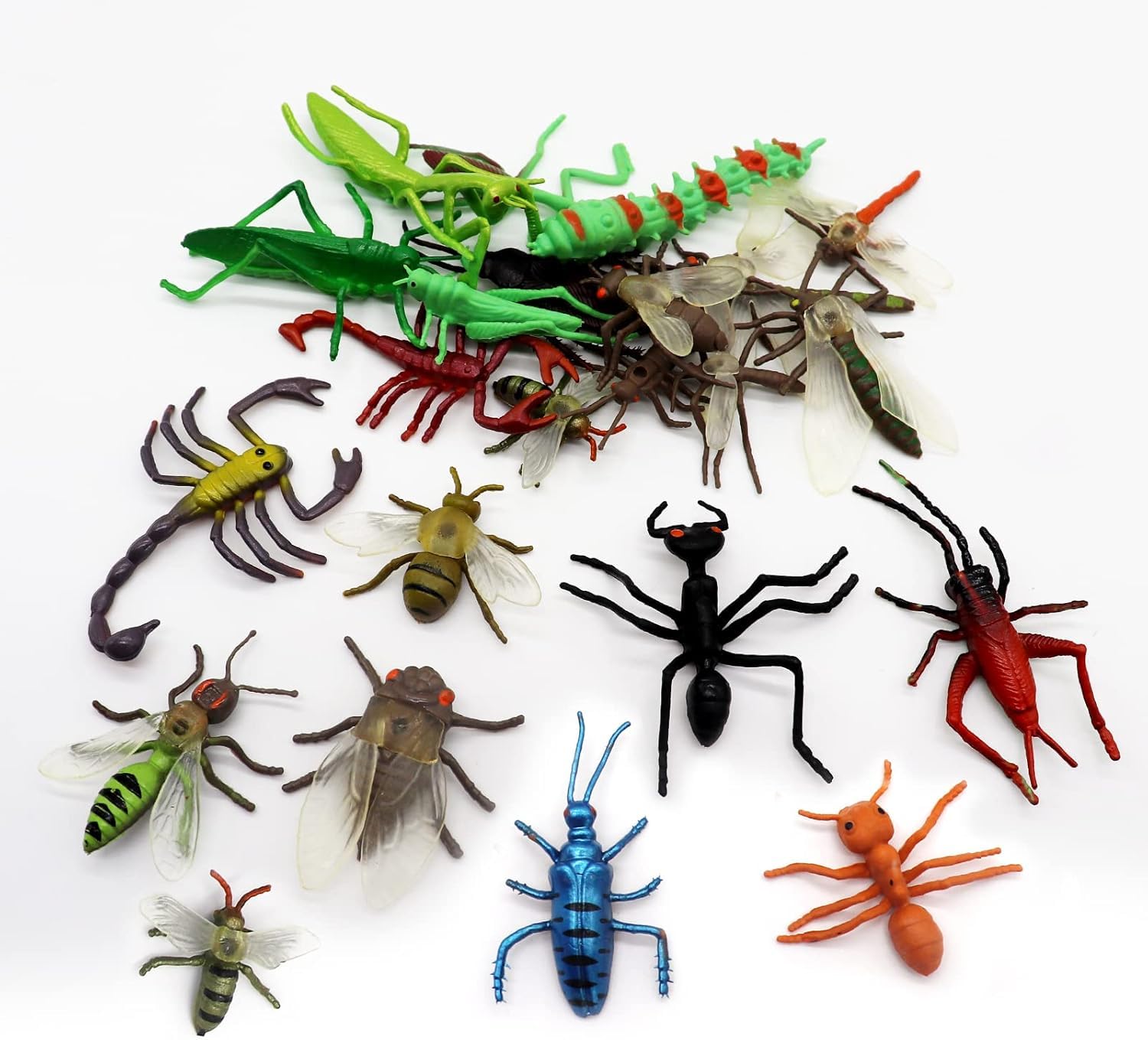 Grantop 22 PCS Realistic Insects Bugs Set, Plastic Bugs and Insect Figures, Big Bugs Toys for Education Animal Learning, Halloween and Birthday Party Favors (22)
