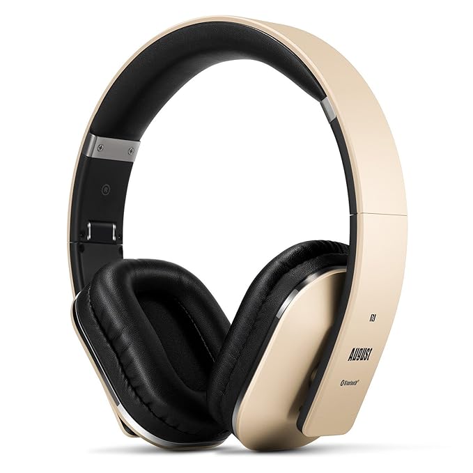 August EP650 Bluetooth v4.2 NFC Kopfhörer mit aptX Low Latency - Kabellose Over-Ear Headphones mit individuellem Sound (gold)
