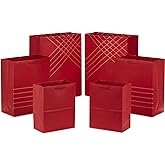 Hallmark Red Gift Bags in Assorted Sizes (Pack of 6: 2 Medium 9", 2 Large 11", 2 Extra Large 14") for Christmas, Birthdays, Graduations, Father's Day, Baby Showers, Bridal Showers, Weddings