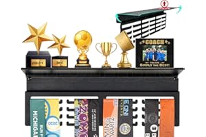 iBobbish Metal Medal Hanger Display,Non-Slip Trophy Shelf with 20 Hooks,Wall Mount,Heavy Duty,Non-Bent,Holds 22-33lbs,for Gymnastics,Race,Soccer,Swim