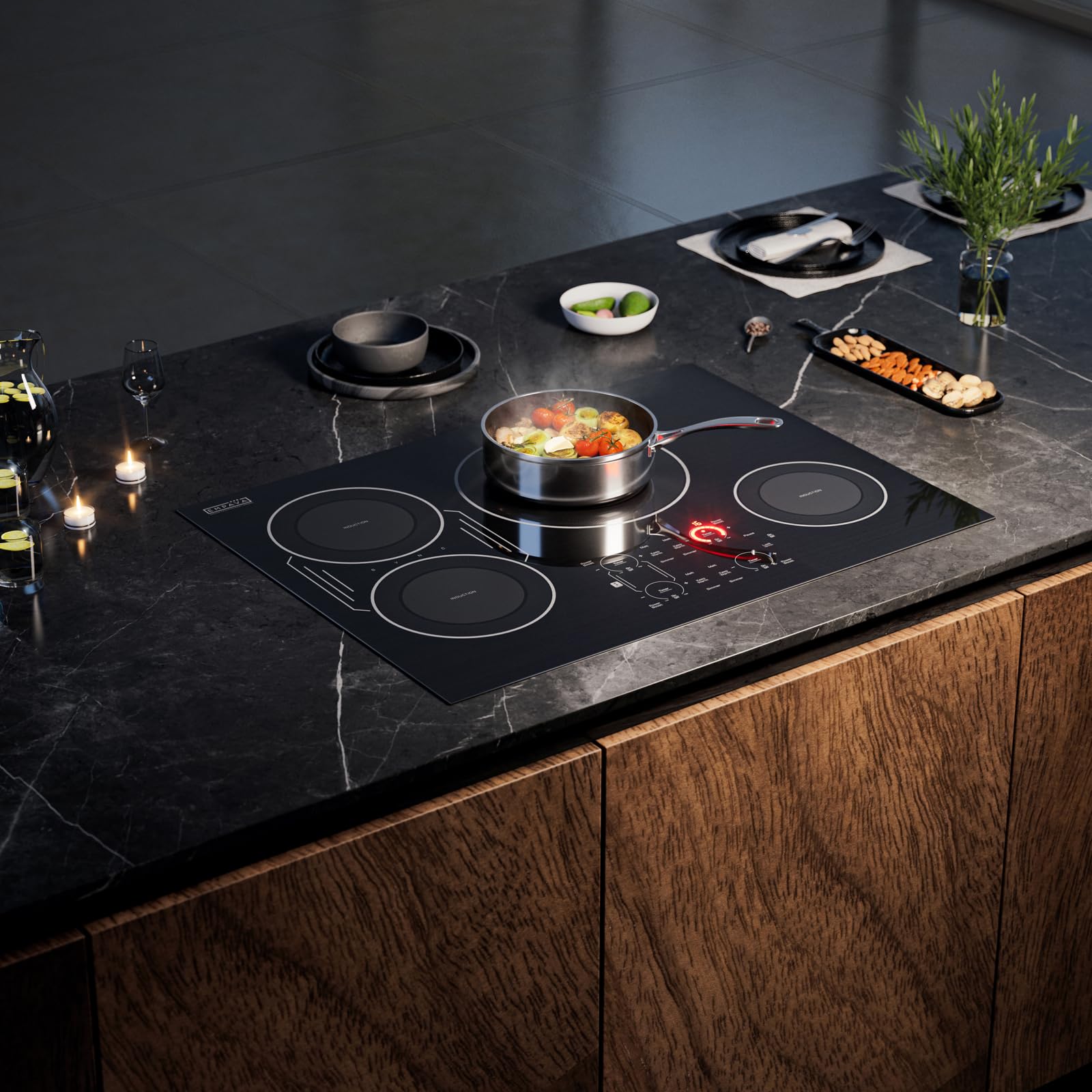 Empava 30 Inch Built-in Induction Cooktop 4 Burner, Bridge-SYNC, Auto RapidHeat 3 Preset Modes, Pan Sensor, Hardwired 208~240V, 40A, Black Vitro Ceramic Glass