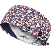 Adjustable Scrub Caps for Women Men - 4 Mask Attachment Buttons &amp; Satin Lined Scrub Caps
