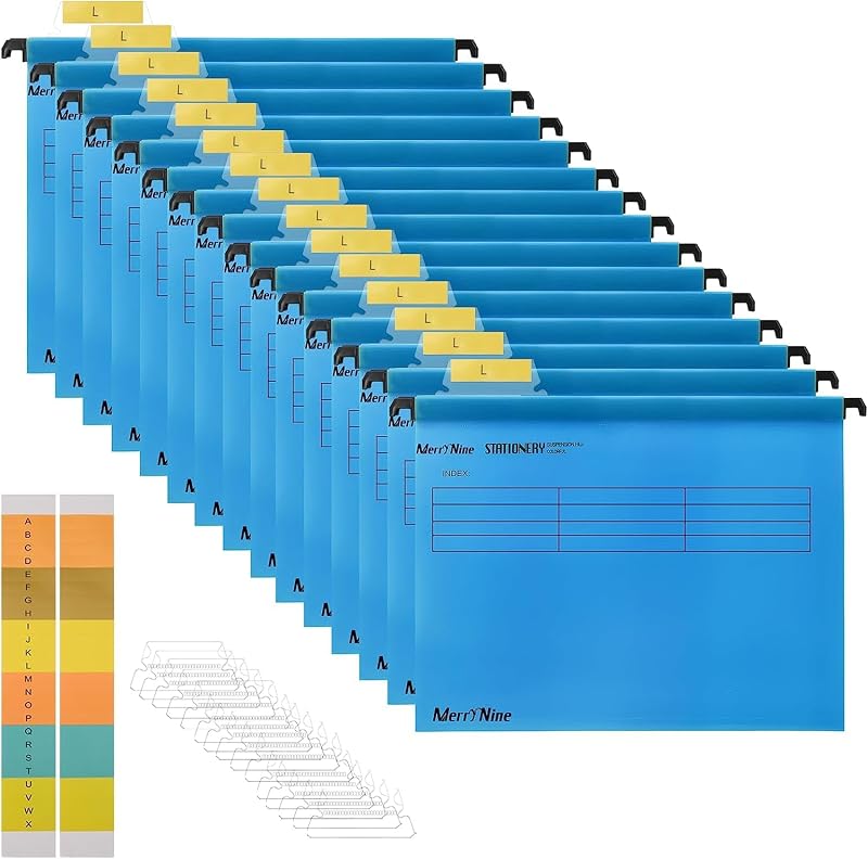 MerryNine Suspension Files 15PCS Polypropylene with Tabs Card Inserts A4 Blue