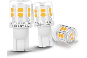 Heifymi 921 194 LED Light Bulbs 2W 2700K Warm White 300lm 12V-24V AC/DC T5 T10 Wedge Base 912 922 for Outdoor Landscape Deck Stair Step Path Lights RV Camper Travel Tailer Boat Marine Lights, 3 Pack