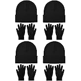 Glooarm 8 Pack Winter Hat and Gloves Set for Men Women Warm Beanies Knit Gloves Unisex Warm Sets