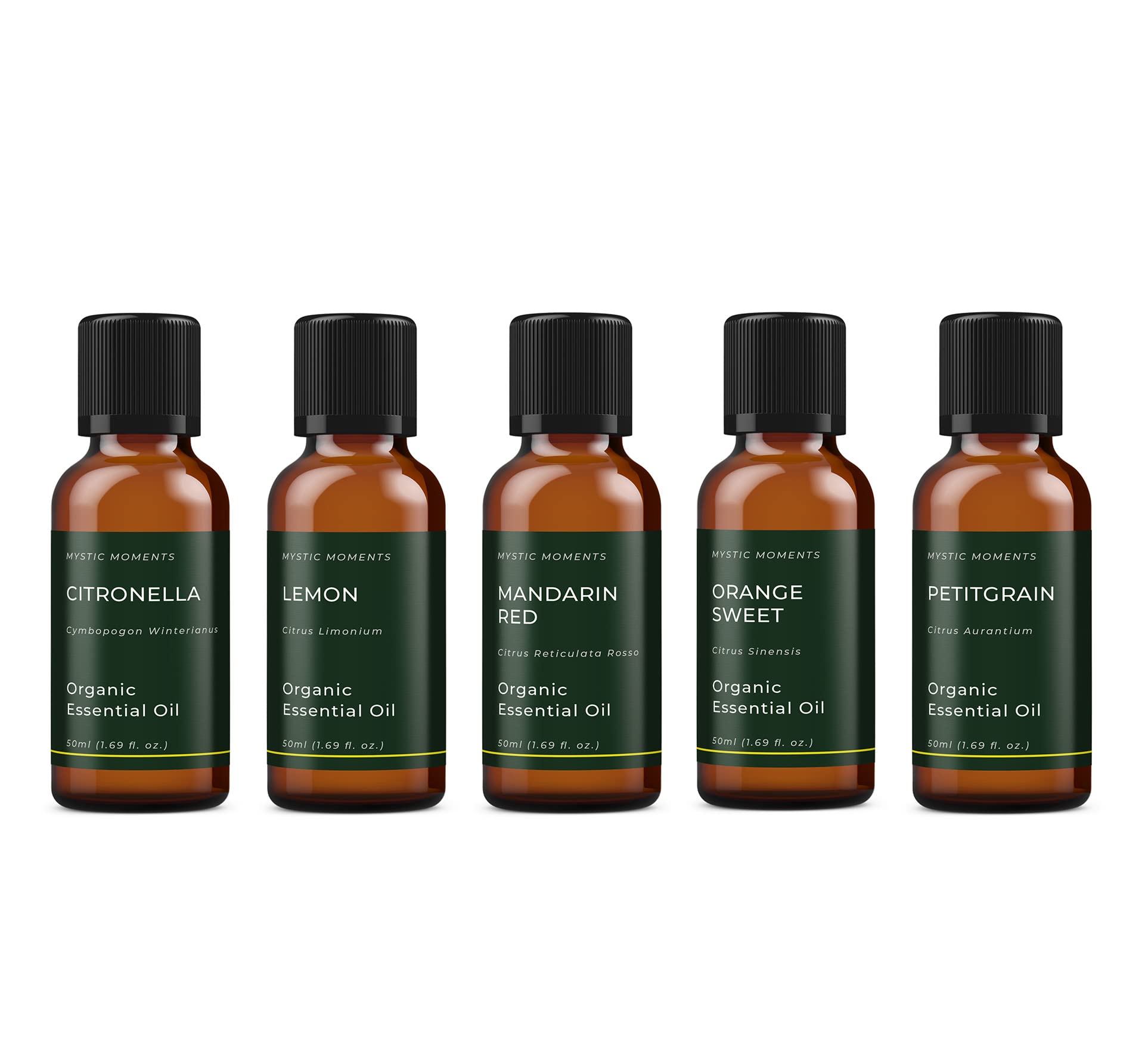 Mystic Moments | Citrus Organic Essential Oil Gift Starter Pack 5x50ml | Citronella, Lemon, Mandarin Red, Orange Sweet, Petitgrain | Perfect as a Gift โ image 1