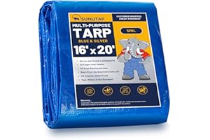 SUNLITAP 16x20Ft Tarp Cover Waterproof Poly Tarps with Metal Grommets, Reinforced Edges, UV Resistant, Rip & Tear Proof, Multipurpose Finished Size Tarps for Cars, Boat, Roof, Camping (Blue/Silver)