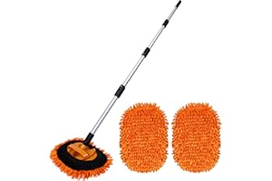 SUDS.LAB Suds Lab EM Extendable Wash Mitt with 170° Telescopic Handle – 58" Car Wash Mop with 2 Scratch-Free Chenille Microfiber Car Washing Mitts for SUVs, RVs and Trucks
