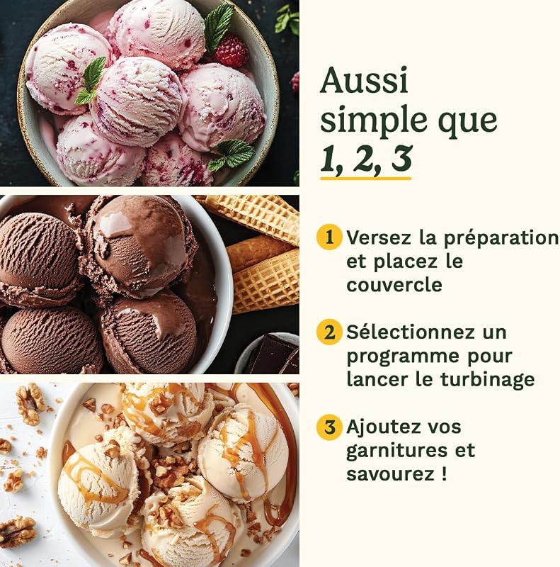 FreezeEase – Sorbetière à auto-refroidissement 3 préréglages | Glace, Sorbet, Yaourt glacé | Aucun pré-congélation nécessaire | Prête en 40 minutes | Fonction de maintien au frais
