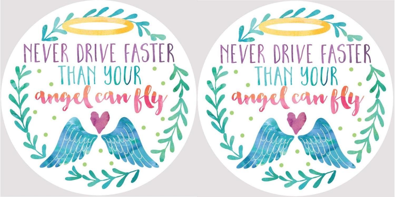 Never Drive Faster Than Your Angel Can Fly Halo and Wings Car Coasters Set of 2